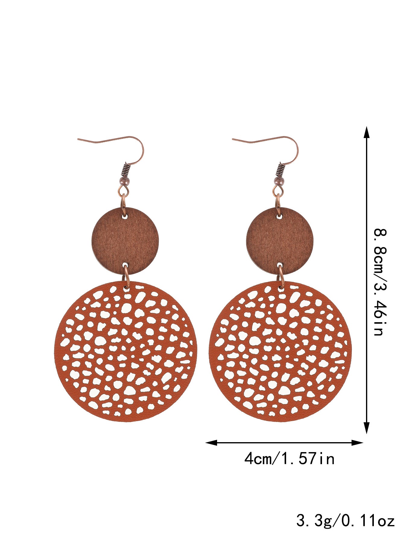 Wholesale Hollow Wood Piece Combination Leather Round Mesh Earrings